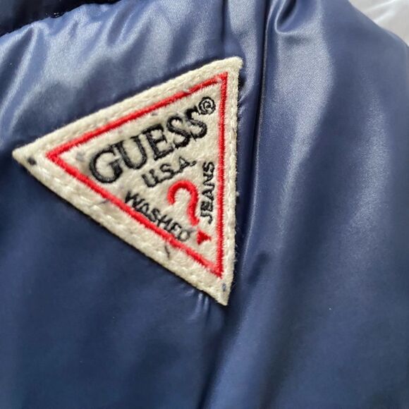 Guess Puffer Coat Bubble Puffy Jacket Blue Outdoor Detachable Hood Womens Small - Picture 3 of 14